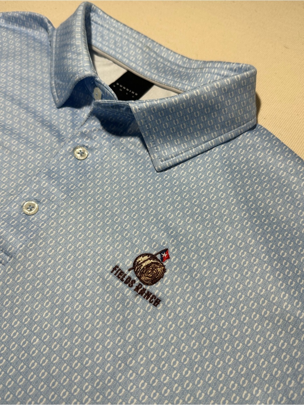 Dunning Golf Light Blue Patterned Men's Polo Shirt x Fields Ranch Golf Club
